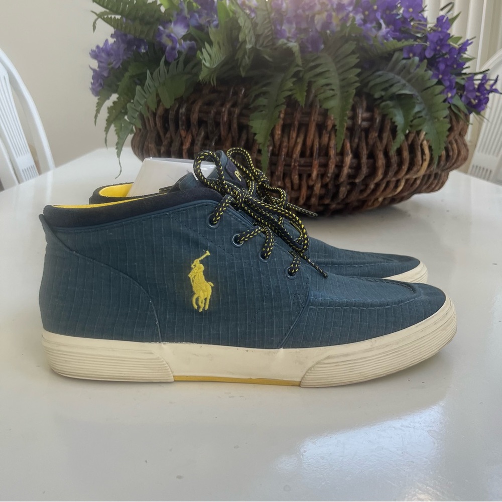 Polo Ralph Lauren Mens Federico Canvas Lace Up Sneaker Shoes 11D Blue Yellow
